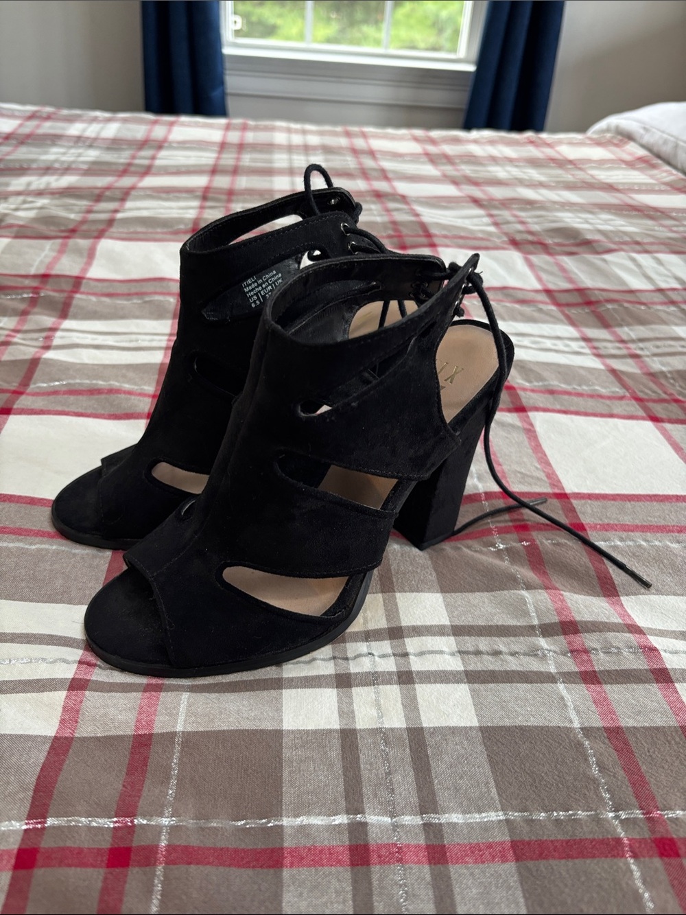 Mix No. 6 Black Suede Cutout Lace-Up Block Heel Sandals